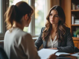 Psicólogo forense realizando una evaluación psicológica en un caso de nulidad matrimonial, evaluando posibles causas como miedo o incapacidad mental.